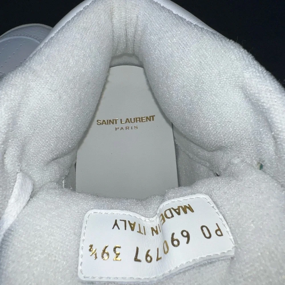 SAINT LAURENT SL 80 WOMEN SL/80 HIGH TOP LOGO YSL LEATHER SNEAKERS SIZE 39.5 - Picture 9 of 15